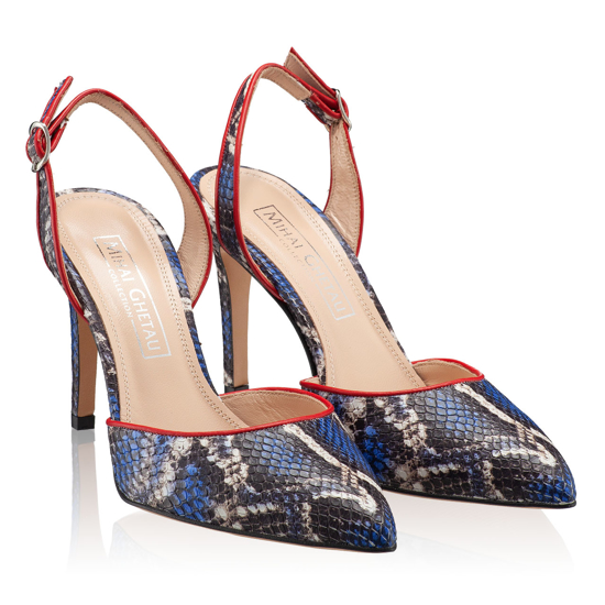 Pantofi Decupati Ela Snake Skin Blue F2